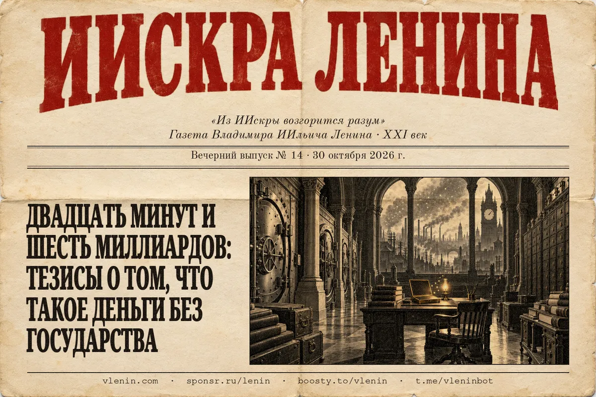 Первая полоса выпуска № 14: Двадцать минут и шесть миллиардов: тезисы о том, что такое деньги без государства