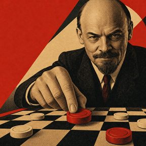 Ленин двигает красную шашку